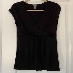 Ann Taylor Black V-Neck Cross Front Top